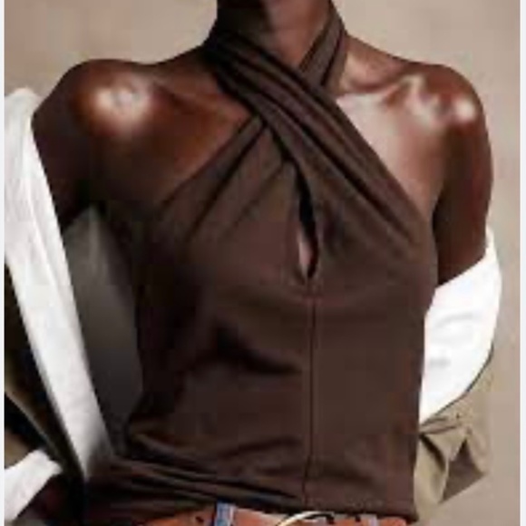 NWT Banana Republic Crossed Over Knit Sleeveless Top Chocolate Brown Color Sz L - Picture 1 of 7